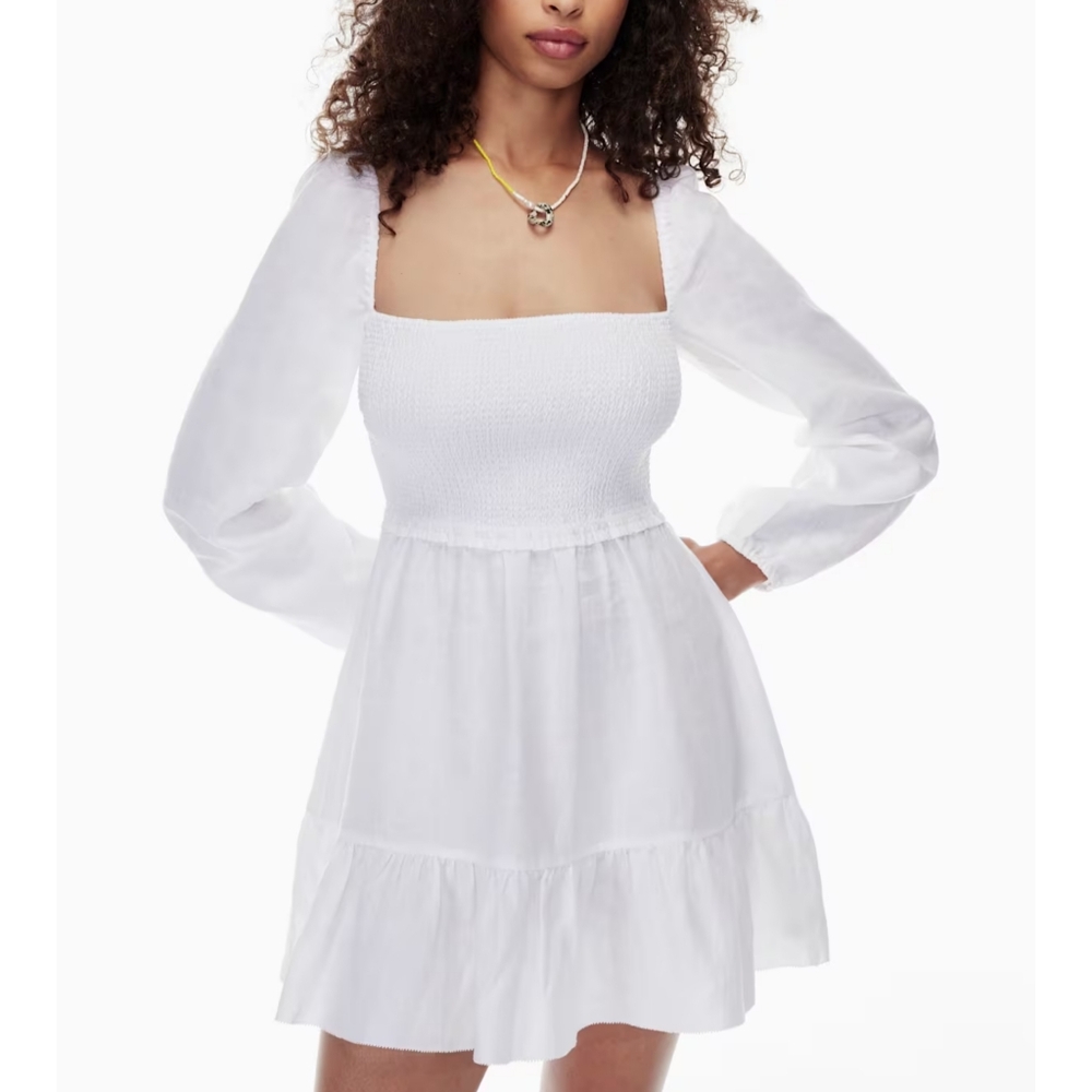 WILFRED New Tempest Linen Dress Mini Long Sleev  White XS Aritzia